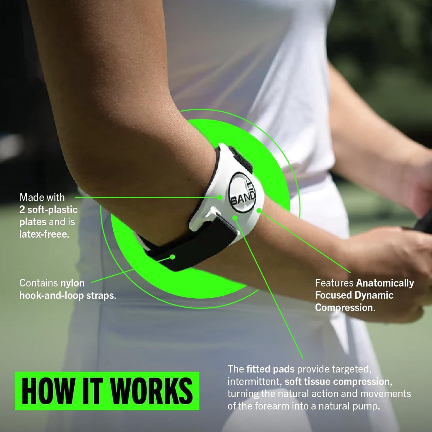 BandIT ® Therapeutic Arm Band for Elbow & Forearm Pain Relief, Anatomically Focused Dynamic Compression Brace for Carpal Tunnel, Tendonitis, Tennis Elbow, Golfers Elbow, Sprains, & Arthritis, White