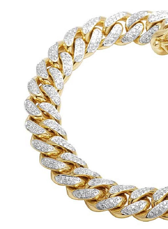 Jewelry Unlimited - Mens Solid 10K Yellow Gold 10MM Genuine Diamond Miami Cuban Bracelet 4.0 Ct ...