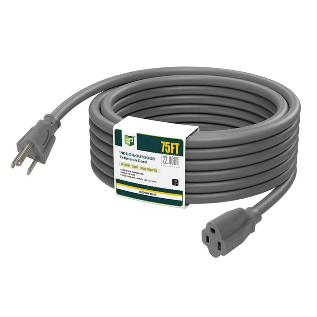 Cable de extensión para exteriores EP SJTW 16/3 de 75 pies con enchufe UL de 3 clavijas