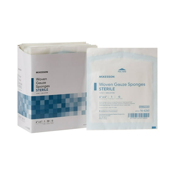 McKesson Woven Gauze Sponges, 12-Ply, Sterile - Cotton, 4 in x 4 in, 50 per Pack, 1 Pack