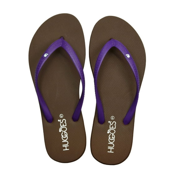 HUGGOES Dusky Natural Rubber Comfort Flip Flops for Women - Brown/Purple