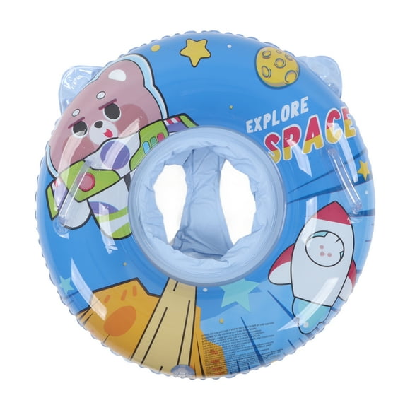 Baby Inflatable Swimming Float Seat Ring with Safety Handles Cute Pattern Pool Ring for Toddlers Kids Blue