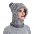 thumbnail image 3 of Spencer Womens Winter Hats, 3-in-1 Winter Beanie Scarf & Mask Set Knit Beanie Hat Fleece Lined Skull Hats with Pompom for Women, Gray, 3 of 10