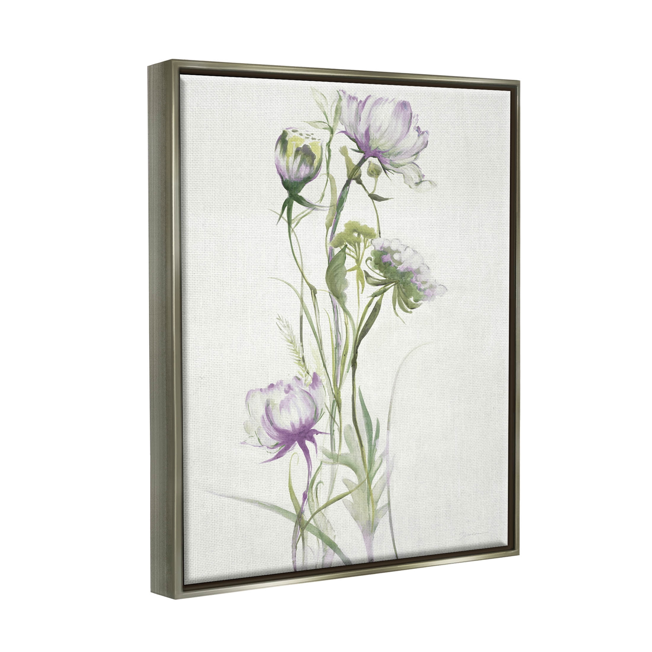 Stupell Industries Classic Budding Flower Blossoms Graphic Art Luster Gray Floating Framed Canvas Print Wall Art, Design by Liz Jardine