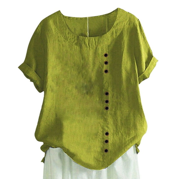 Seductiva Women's Classic-Fit Short Sleeve Women's Cotton Linen Shirts Summer Casual Boho Floral Short Sleeve Blouse Oversized Loose Tunic Tops Casual Dressy Fashion Trendy Clothes 2025 Basic Tees