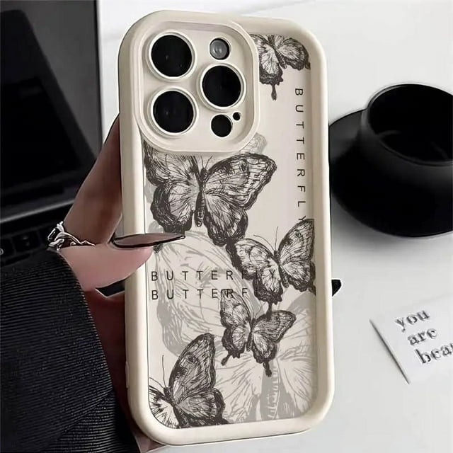 INS Retro Butterfly Silicone Phone Case For iPhone 11 12 13 14 15 Pro Max Plus XS X XR SE2020 Shockproof Bumper Back Cases Cover RJ
