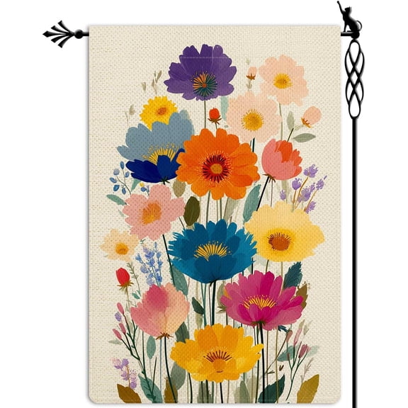 Spring Summer Floral Garden Flag Double Sided Rustic Burlap Yard Lawn Outdoor Decor 12.5 x 18 Inches