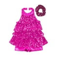 thumbnail image 3 of Haitryli Kids Girls Sequin Ballroom Modern Jazz Latin Ballet Dance Dress Leotard with Hair Scrunchie Dancewear Rose-A 8, 3 of 5