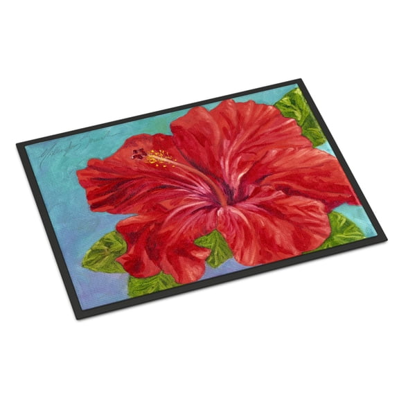 Red Hibiscus by Malenda Trick Door Mat