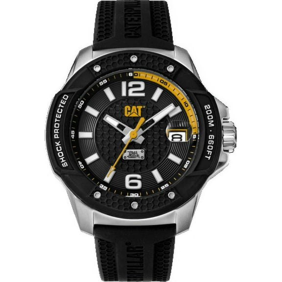 CAT Shockmaster Evo Black/Silver Men Watch, 46.5 mm case, Stainless Steel case, Black Silicone Strap, Black/Yellow dial (SJ.141.21.131)(Black/Silver)