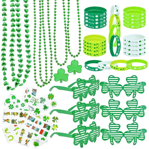 St. Patricks Day Party Favors Set Shamrock Glasses Necklaces Bracelets Tattoos St. Patrick's Day Accessories Decorations Supplies