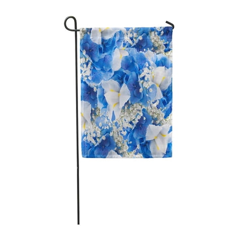 SIDONKU Green Petal Flowers in Bouquet Blue Hydrangeas and White Irises Purple Water Bea Garden Flag Decorative Flag House Banner 12x18 inch