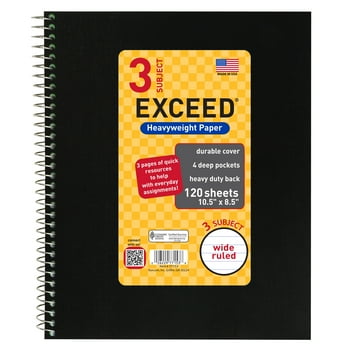 Exceed 3 Subject Black , 10.5" x 8.5", Wide Ruled, 120 Count
