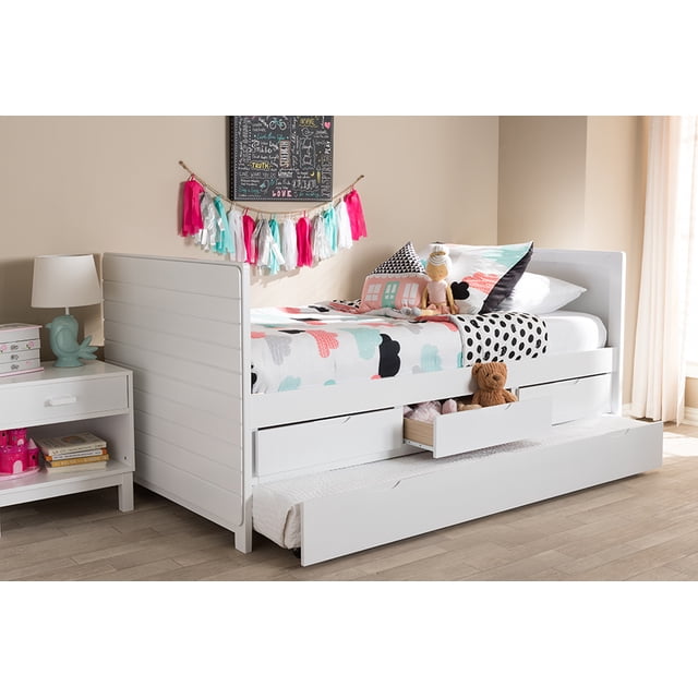 Baxton Studio Linna Modern and Contemporary White-Finished Daybed with Trundle