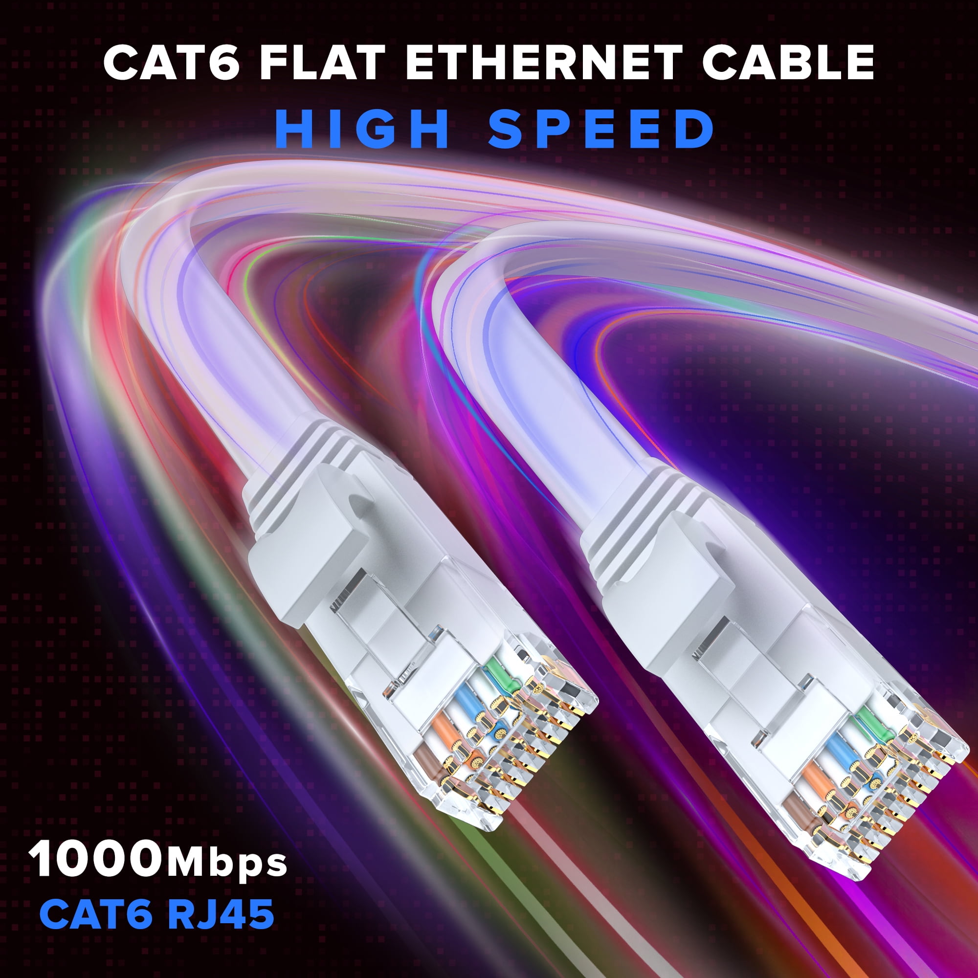 Cat6 Ethernet Cable 75ft, White - Flat High-Speed Network Cables for Gaming, Streaming, Router, Modem, PC, PS5, Xbox - Durable & Space-Saving Design