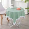 thumbnail image 4 of Cotton Linen Square Table Cloth:Farmhouse Table Cover Stitching Tassel,Washable Square Round Table Protector,Tabletop Decorations for Dinning Room Party Kitchen (Lace - Green, 36"×36"), 4 of 9