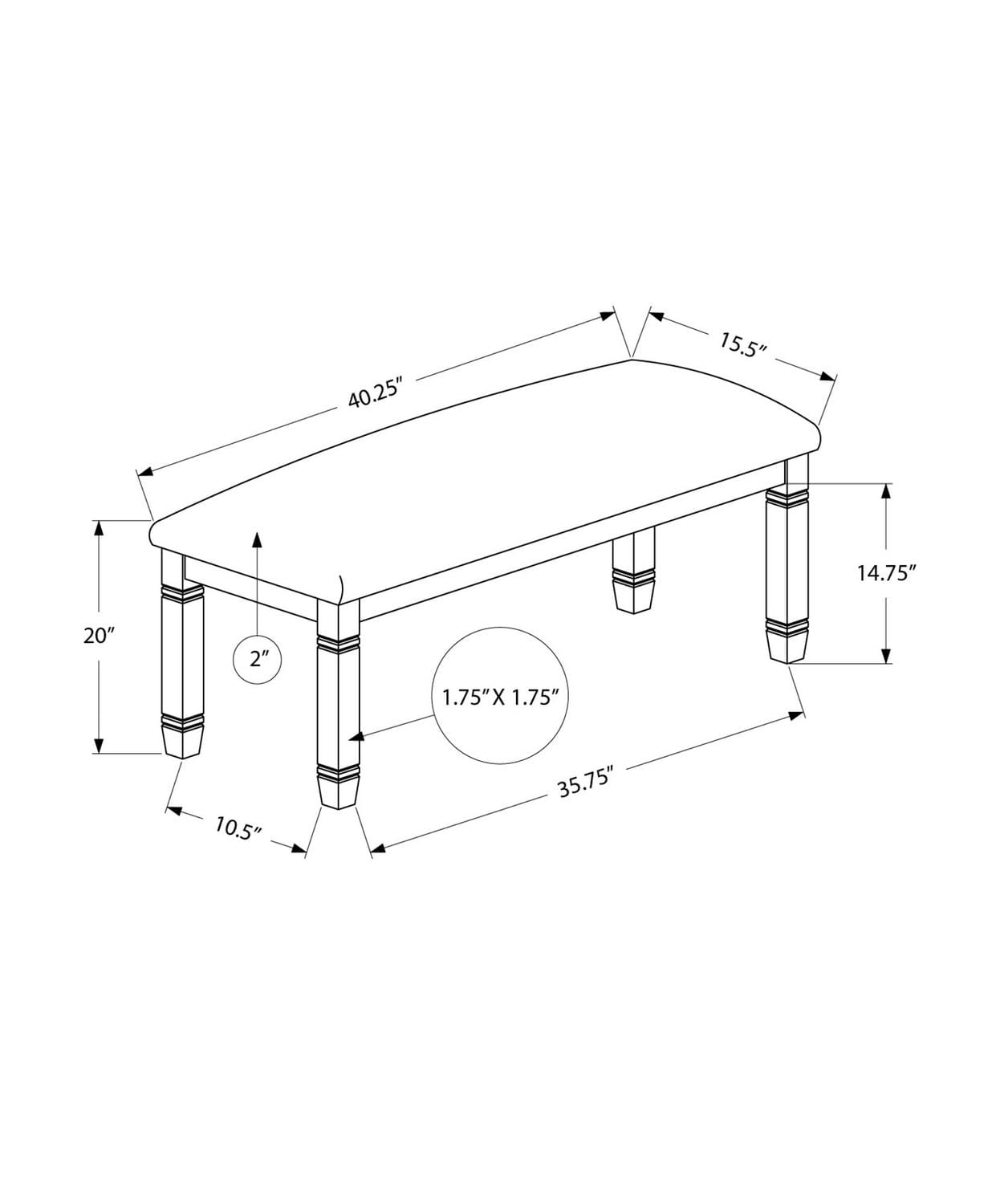 Monarch Specialties  Banc, 41" Rectangulaire, Cuisine, Salle À Manger, Entrée, Chambre À Coucher, Rembourré, Bois, Bois Massif Gris, Tissu Gris, Transitionnel