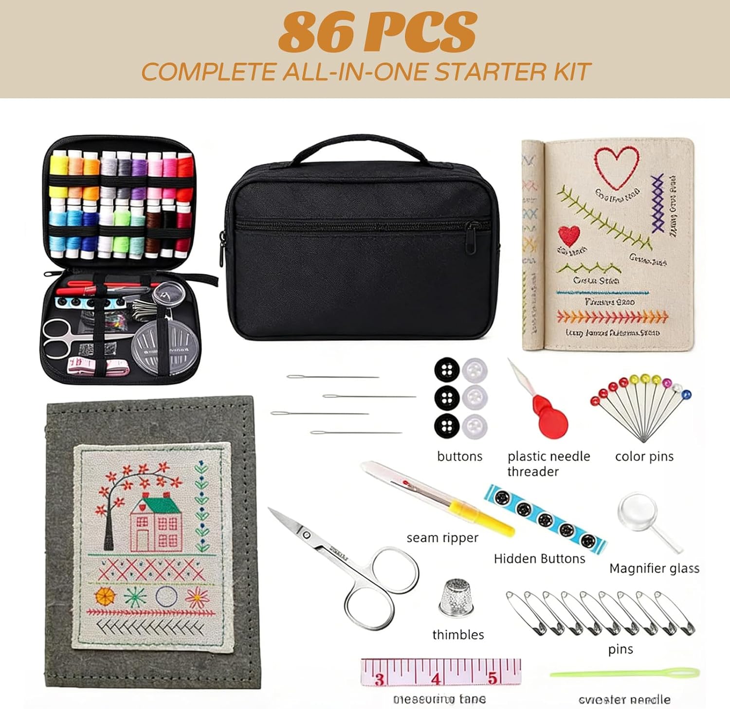 Upgraded Embroidery Stitch Book Kit, Advanced Embroidery Book Kit, DIY Embroidery Stitch Bo-ok kit with Multiple Sewing Kit, 108 Pattern for DIY and Sew Enthusiast