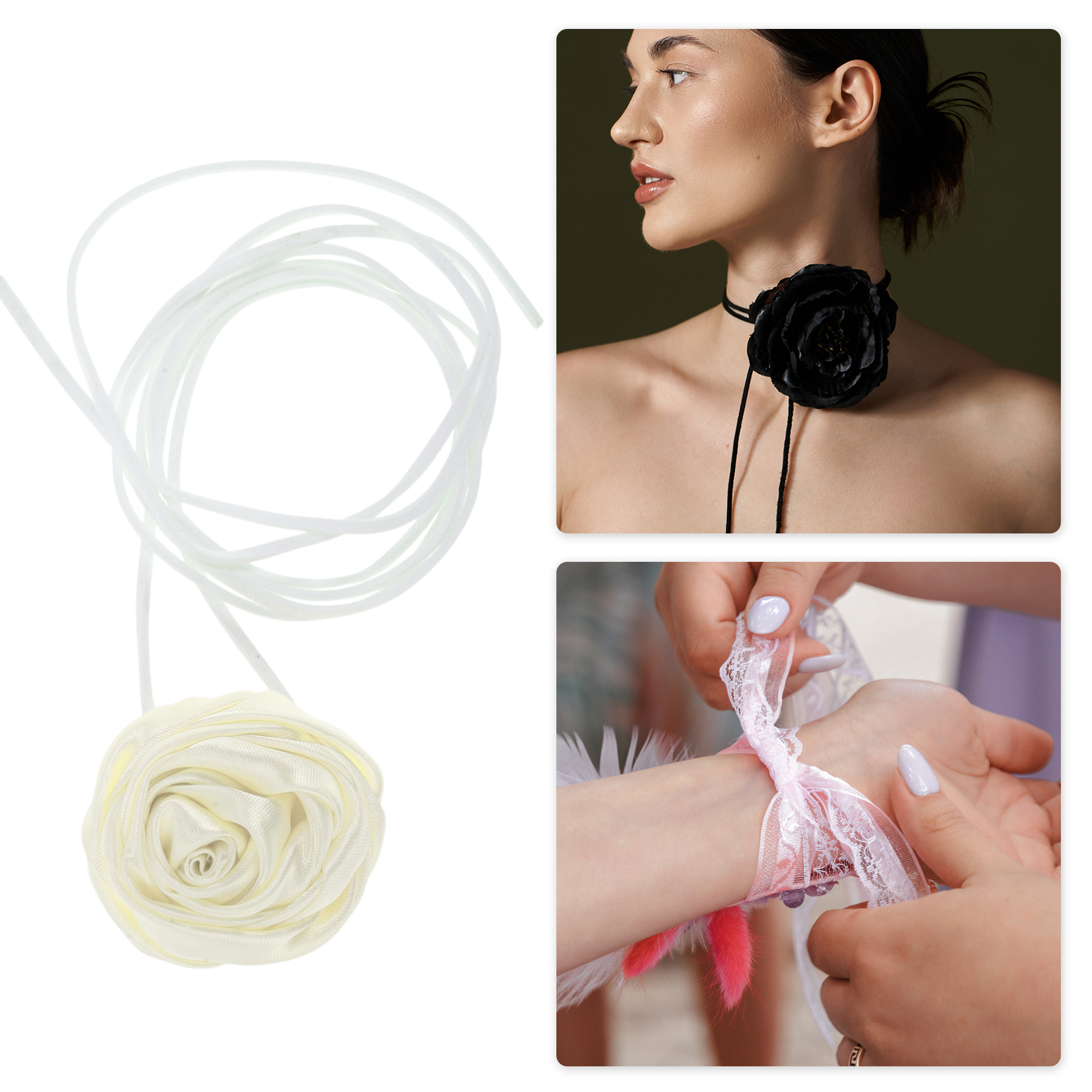 Unique Bargains Elegant Rose Adjustable Choker Necklace for Women Beige