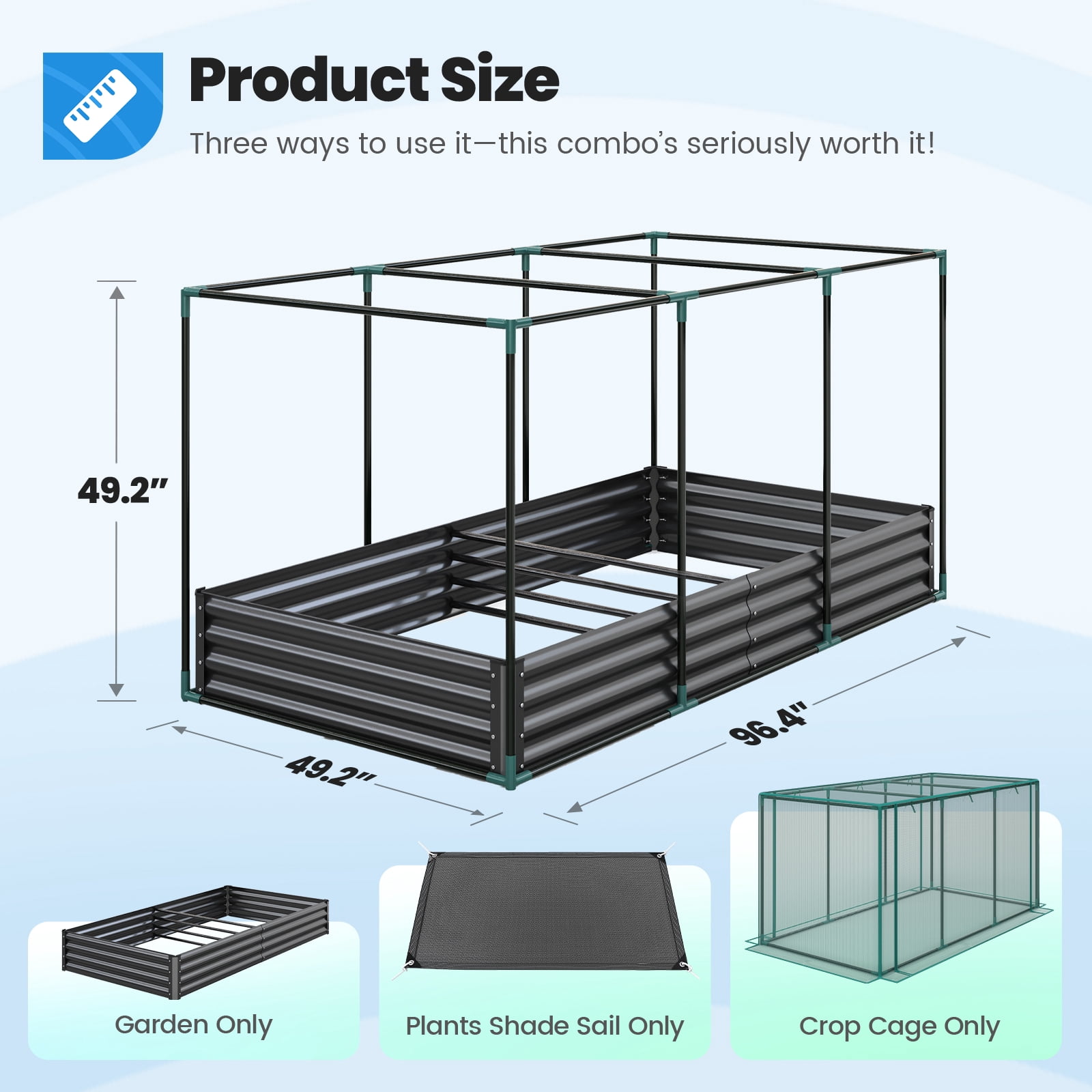 Quictent 8x4x1ft Galvanized Raised Garden Bed with Anti-Bird Netting, Shade Cloth for Outdoor Planter Box
