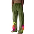 thumbnail image 2 of Lilgiuy Men's Summer Cotton Linen Wide Leg Pants Printed Lace Up Leisure Sports Holiday Pants Lightweight Exercise Pants Running Workout Sports, 2 of 5