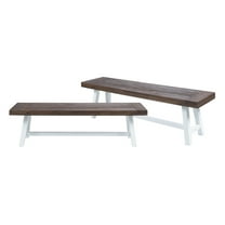 Marseille Acacia Wood Outdoor Benches, Set of 2, Sandblasted Dark Brown and White