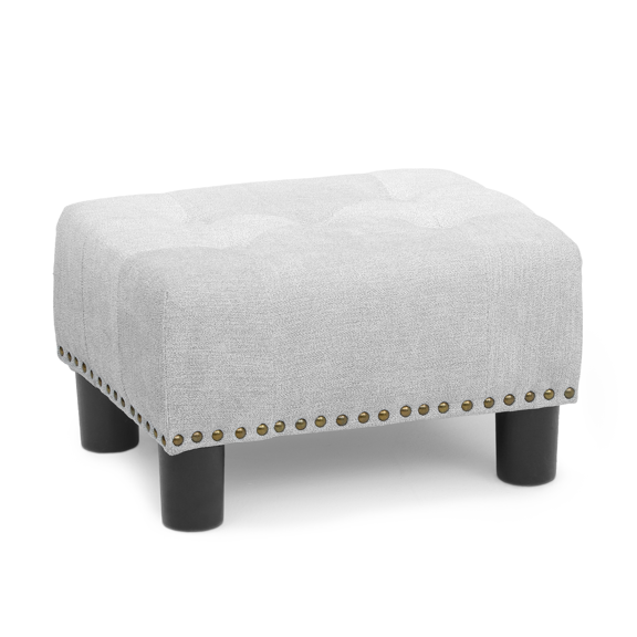 Magshion Foot Stool Ottoman with Padded Seat, Modern Cotton-linen Footrest, Rectangular Seat Stool, Light Gray