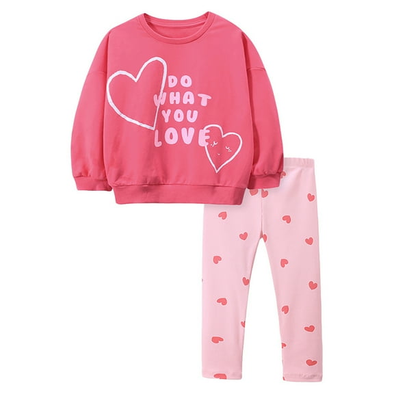 WIBACKER 2-7T Kid Toddler Girl Cotton Pullover Sweatshirt Love-hearted Tops and Ribbed Leggings 2Pcs Outfits Set