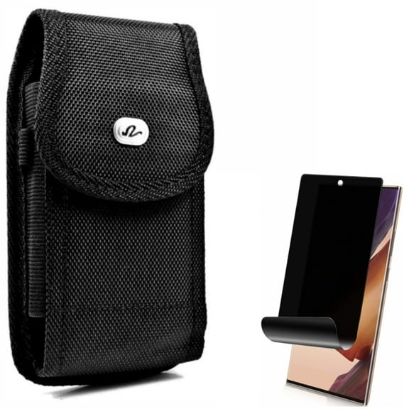 Privacy Screen Protector & Case Belt Clip for Samsung Galaxy Note 20 Ultra Phone - Combo with TPU Film Anti-Peep (Fingerprint Works) Anti-Spy & Rugged Holster Canvas Cover