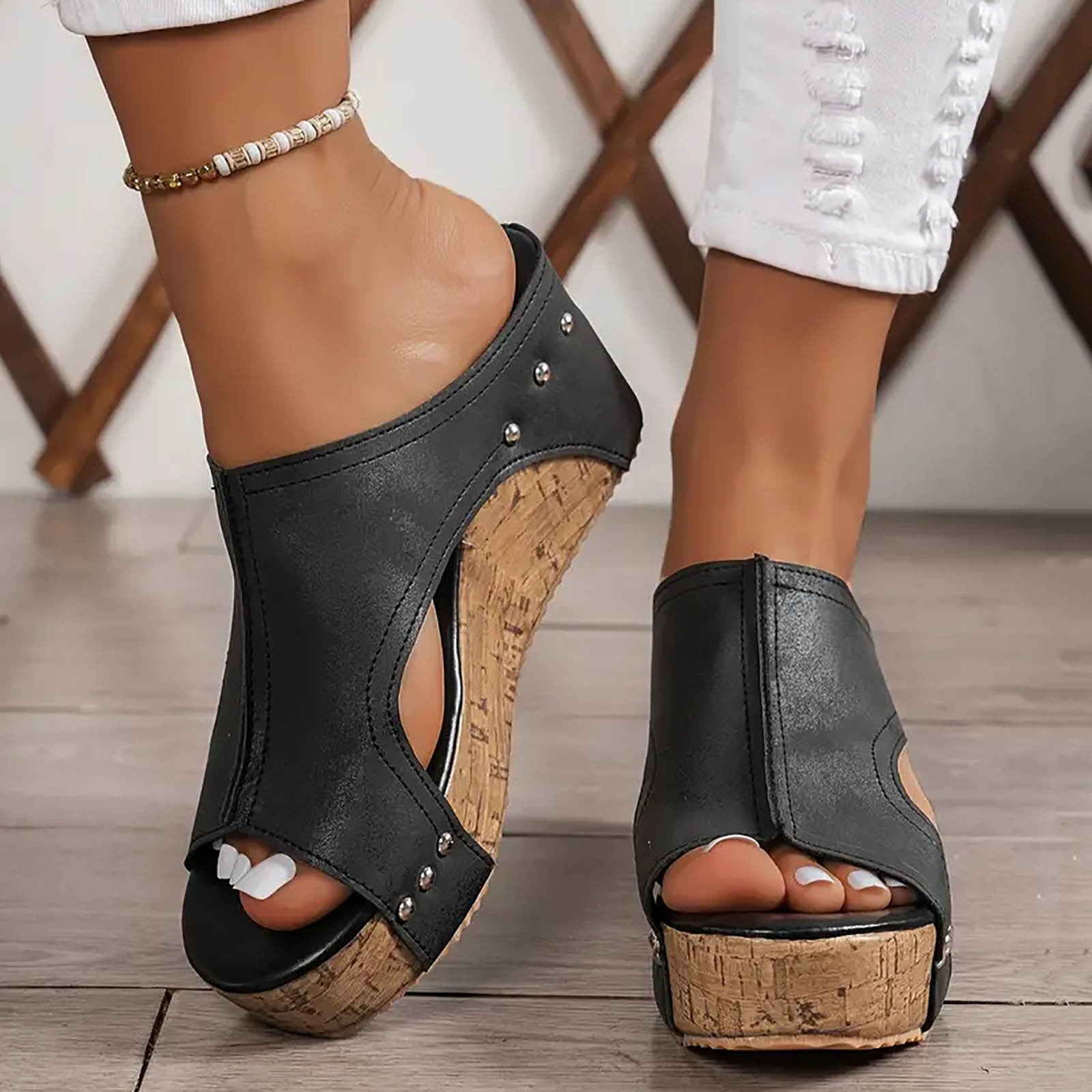 Sandales Femme Confortables à Double Sangle - Semelle Souple Orthopédique - Pour Plage Et Ville - Cuir