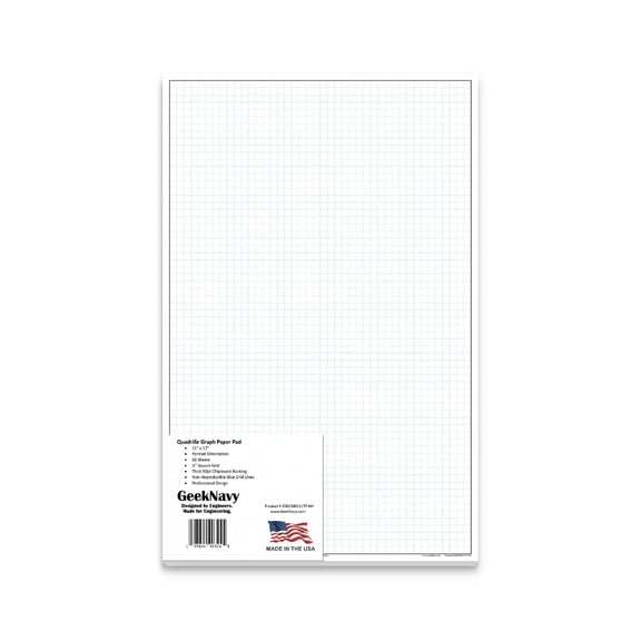 Loose Leaf GeekNavy Quadrille Graph Paper Pad, 11″ x 17″ Portrait - 100 Sheets