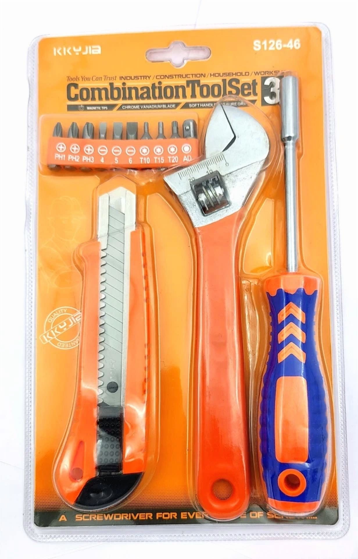 CIRCLE- 4Pcs Of Retractable Utility Knife,Adjustable Wrench&10Pcs Multi-Bits-Usa Fulfill