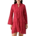 thumbnail image 2 of Elippeo Women's Embroidery Lace Shirt Dress Eyelet Hollow Out Long Sleeve Front Button V-Neck Loose Midi Dress for Party, 2 of 10