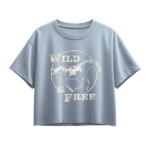 Instant Message - Wild And Free Horse Short Sleeve Boxy Graphic T-Shirt