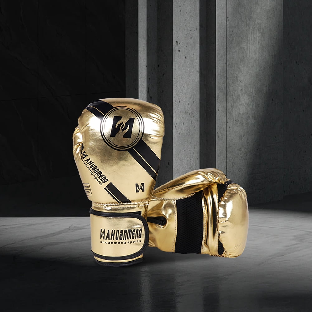 Muay Thai Competition Gloves PU Leather Adjustable  Professional MMA Kickboxing Boxing Gloves Breathable Comfortable Fighting Taekwondo Mitts for Adults(Gold)