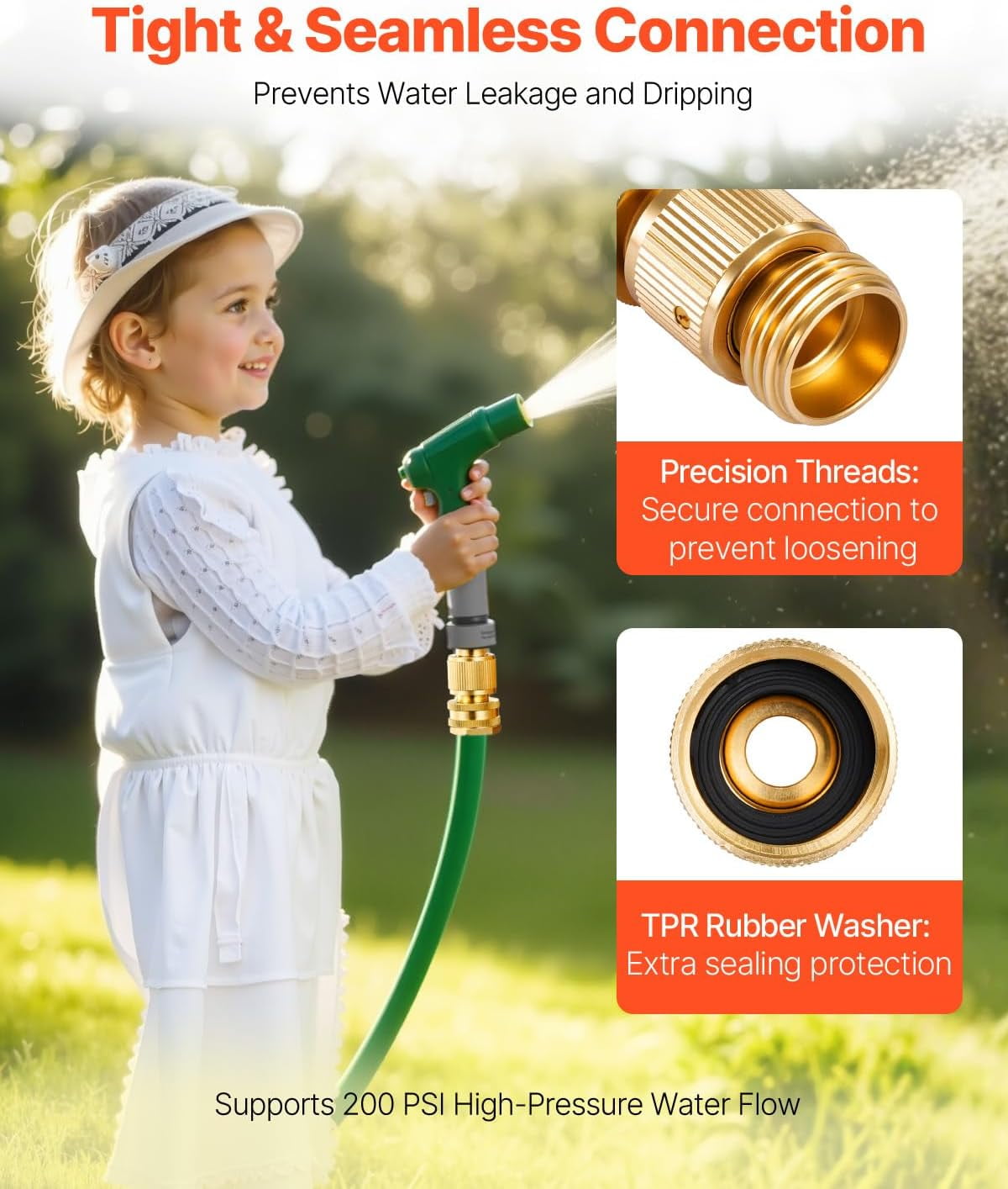 HRTGFD-Garden Hose Quick Connect, 3/4 inch Male & Female, 200 PSI Heavy Duty Solid Brass Quick Connector, 2 Sets Garden Hose Fitting, No Leak Water Hoses Connectors with Gaskets