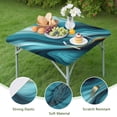 thumbnail image 4 of Blue and Gold Marble Shimmer Waves Pattern Square Fitted Tablecloth with Elastic Edge,Square Table Cover,Washable Elastic Table Cover for Home Kitchen Party Decor 36"x36", 4 of 6