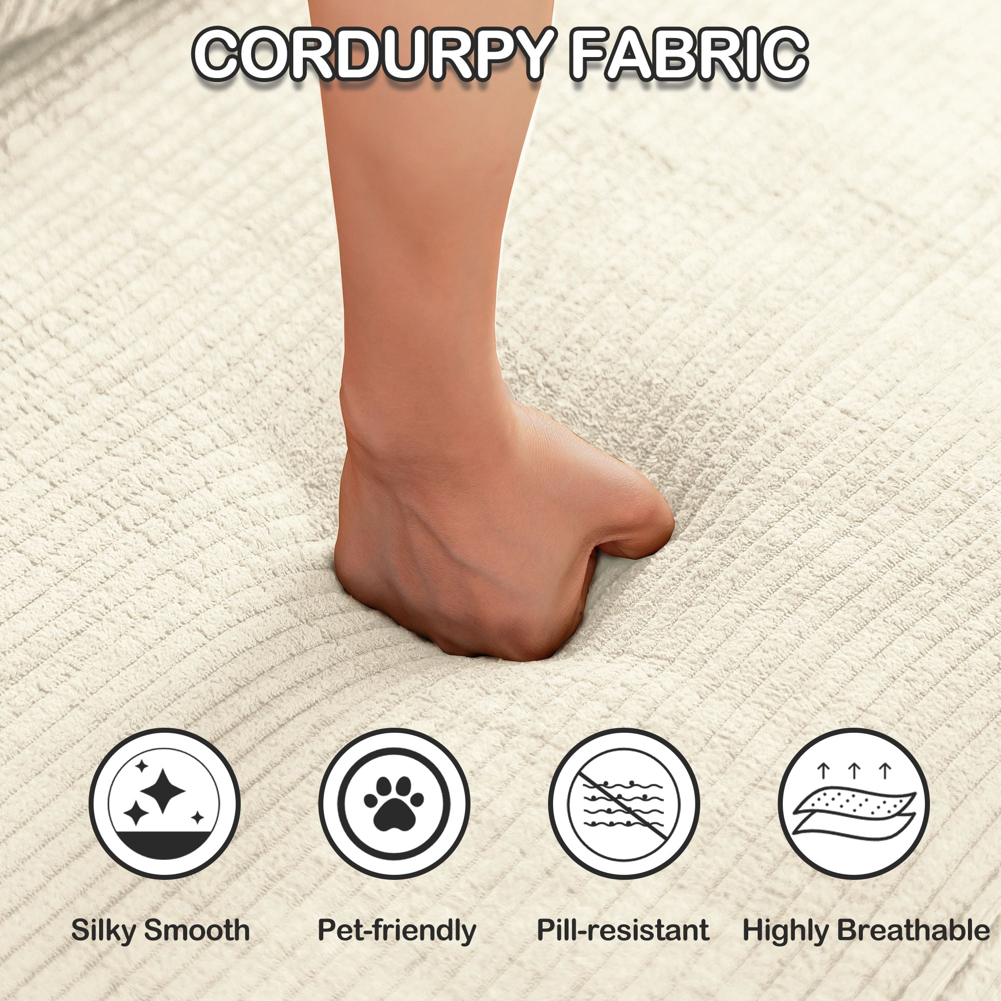 Vicluke Convertible Memory Foam 3-seat Sofa & Loveseat, Pull Out Sleeper Sofa Bed, 2 in 1 Folding Couch Bed, Fold Out Floor Couch Corduroy Fabric with Pillows for Living Room Bedroom Lounge(Beige)