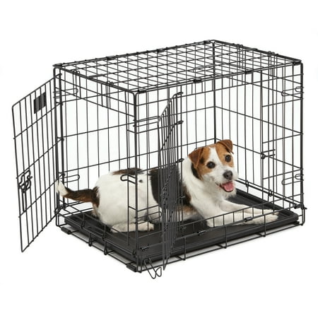 Midwest Double Door iCrate Metal Dog Crate  Includes Leak-Proof Pan  Floor Protecting Feet  Divider Panel; 24-inch  Black