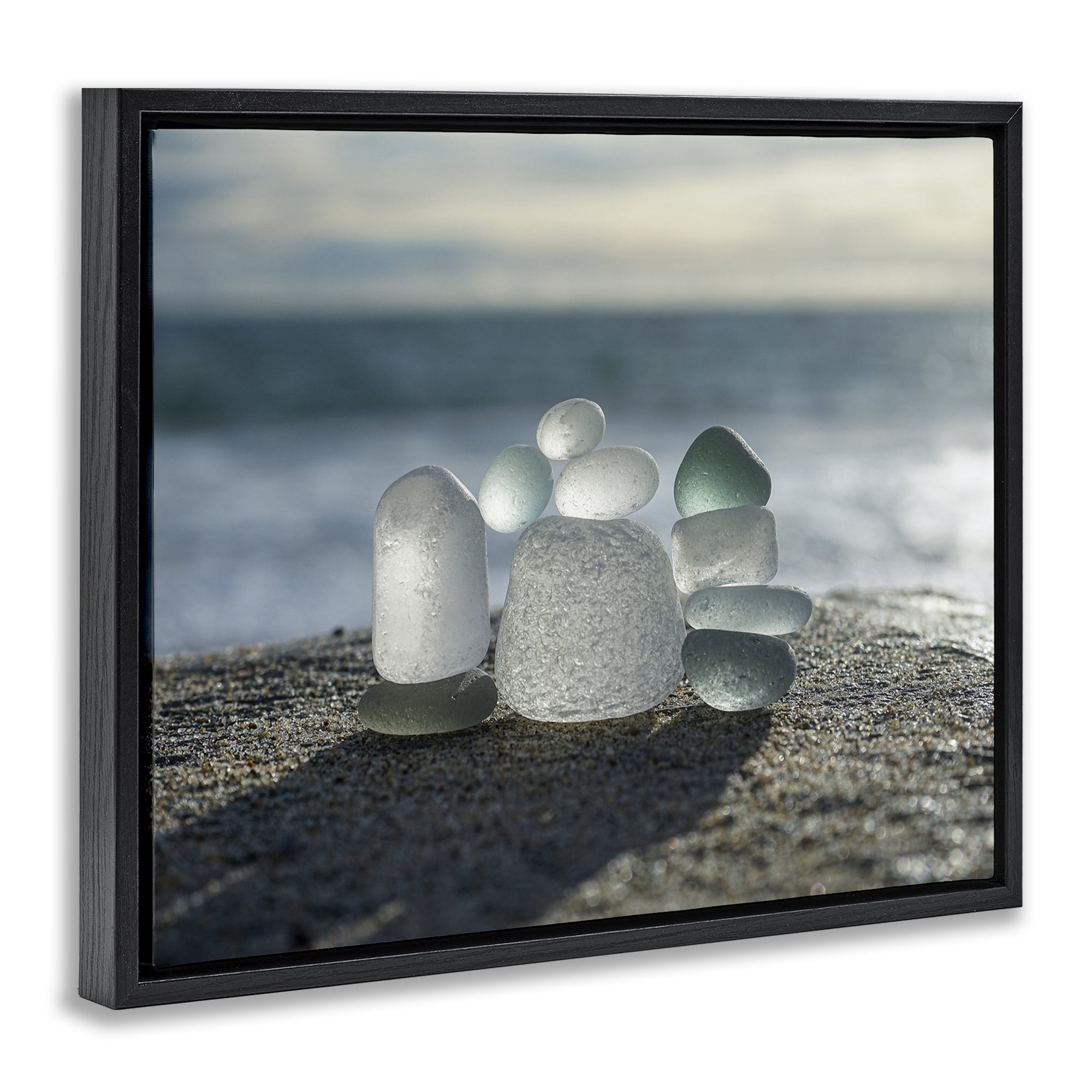 Stupell Industries Balancing Sea Glass Pebbles Black Framed Floater Canvas Wall Art, design by LMarie Allen