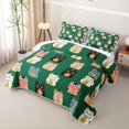 thumbnail image 3 of Manfei Kawaii Kitten Twin Quilt Set, Tribal Lucky Cat Twin Coverlet Set, Green, 2 Pieces, 1 Bedspread and 1 Pillowcase, 3 of 7