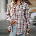 thumbnail image 5 of Hvot&aat Womens Boyfriend Plaid Shirts Classic Fit Button Down Lapel Color Block Blouse Casual Roll up Long Sleeve Tops, 5 of 7