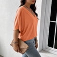 thumbnail image 6 of Jamicy Summer Tops for Women Plus Size V Neck T Shirts Solid Color Summer Half Sleeve Tees Casual Loose Fit Tunic Tops, 6 of 8