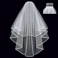 thumbnail image 3 of White Bridal Veil, Double-layer Simple Edging Ribbon Shape, Lightweight Veil Wedding Accessories, 3 of 5