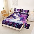 thumbnail image 2 of Metsweet Kawaii Unicorn Princess King Sheets 4pcs, Purple Butterfly Flowers Bedding, Purple Pink Blue,1 Fitted Sheet, 1 Flat Sheet and 2 Pillowcases, 2 of 5