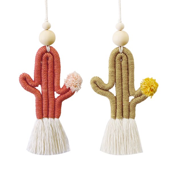 Sidaley Llavero de estilo bohemio para coche, 2 uds., bolso colgante con borla de Cactus, accesorio tejido a mano, amarillo y naranja Type2 NO2
