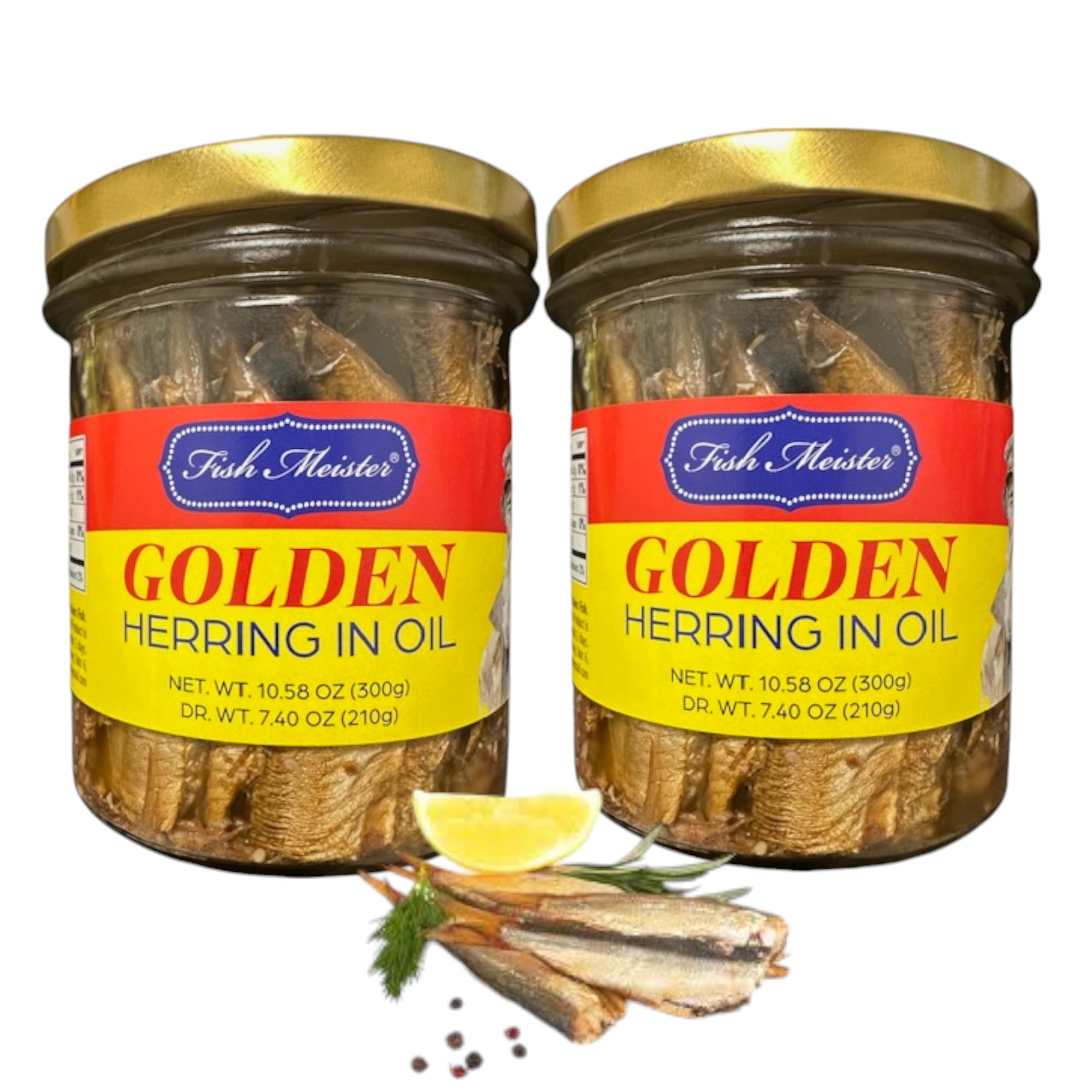 Fish Meister - Smoked GOLDEN HERRING in Oil 300g/7.40oz | Kosher Product, Non GMO, BPA Free, Keto Friendly | Rich in Omega-3 Fatty Acid, Vitamins and Minerals| Wild Caught (Pack of 2)