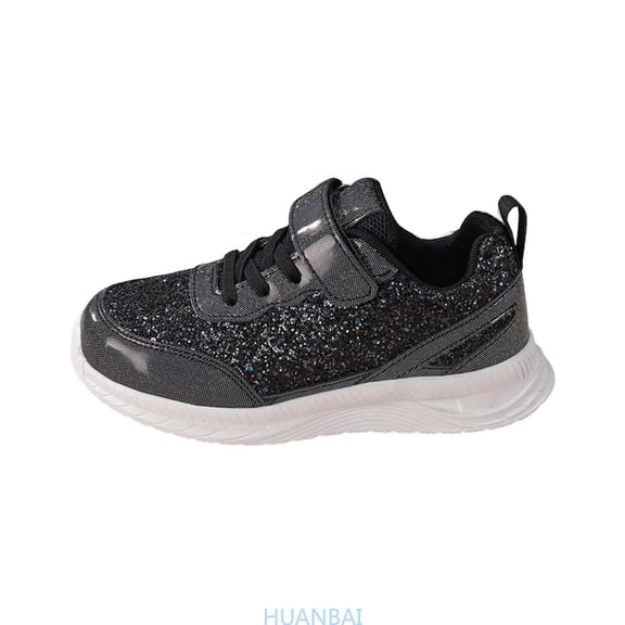 HUANBAI Girls Sneakers Casual Shoes Lightweight Breathable Running Shoes For Toddlers And Kids ,(9-9.5 Years Black) Size ,1