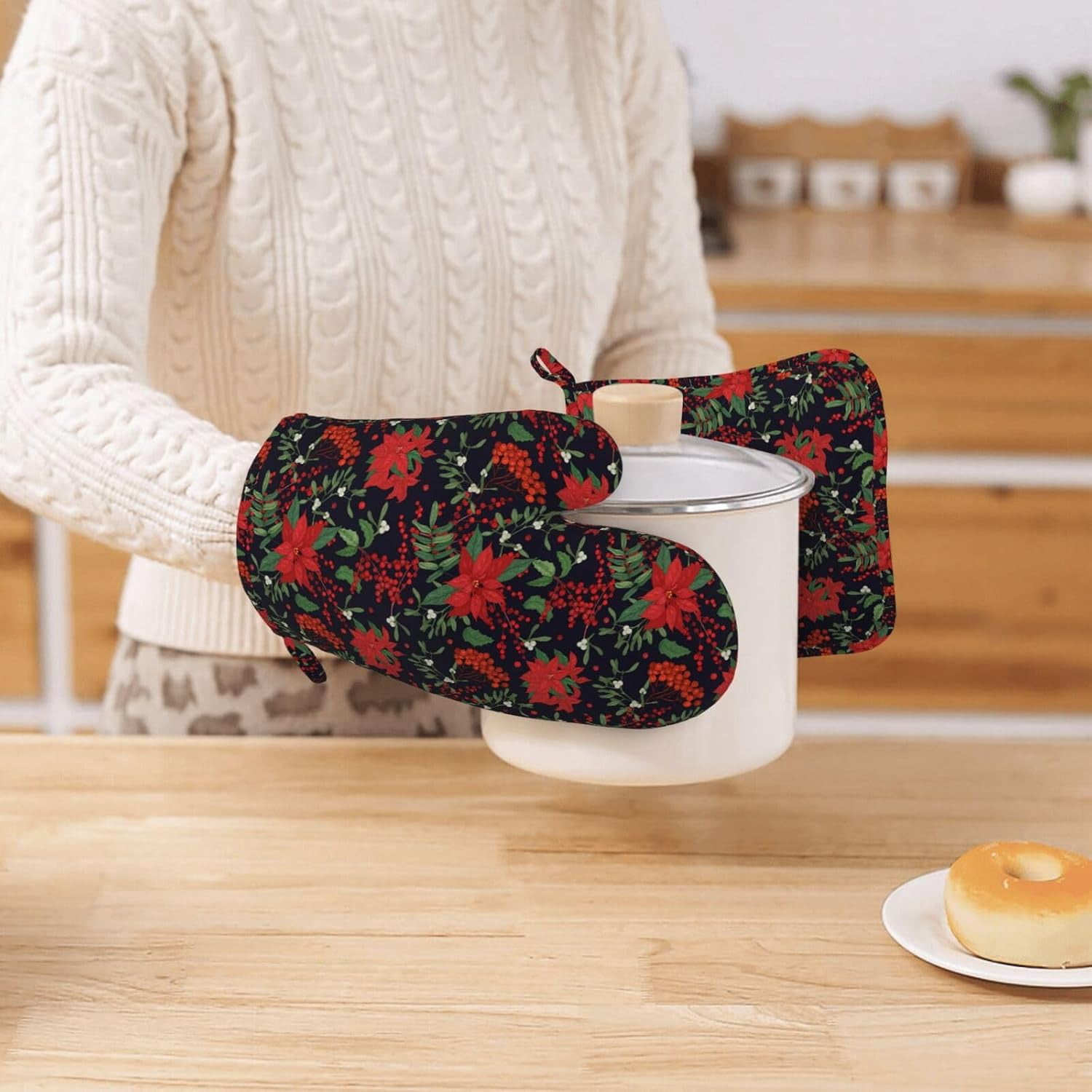 Silicone Oven Mitts Pot Holders Set Non-Slip Heat Resistant Kitchen Gloves Potholders 4 Pack Mitt