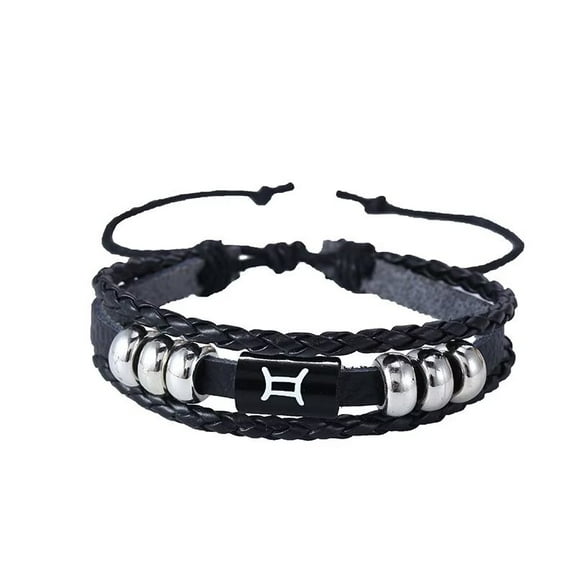 HIJONES Women Men's Zodiac Sign 12 Constellation Bracelet Weave Multilayer Black Leather Wrap Jewelry Gemini